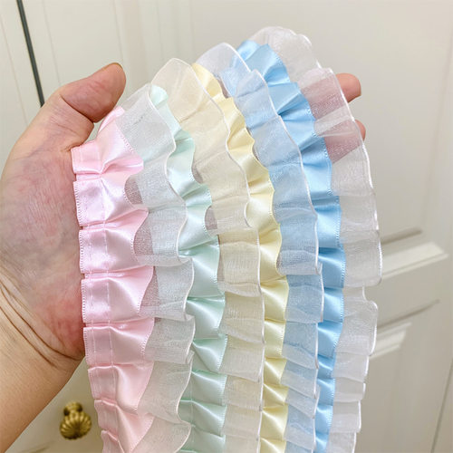 蕾丝布料花边辅料双层皱褶纱