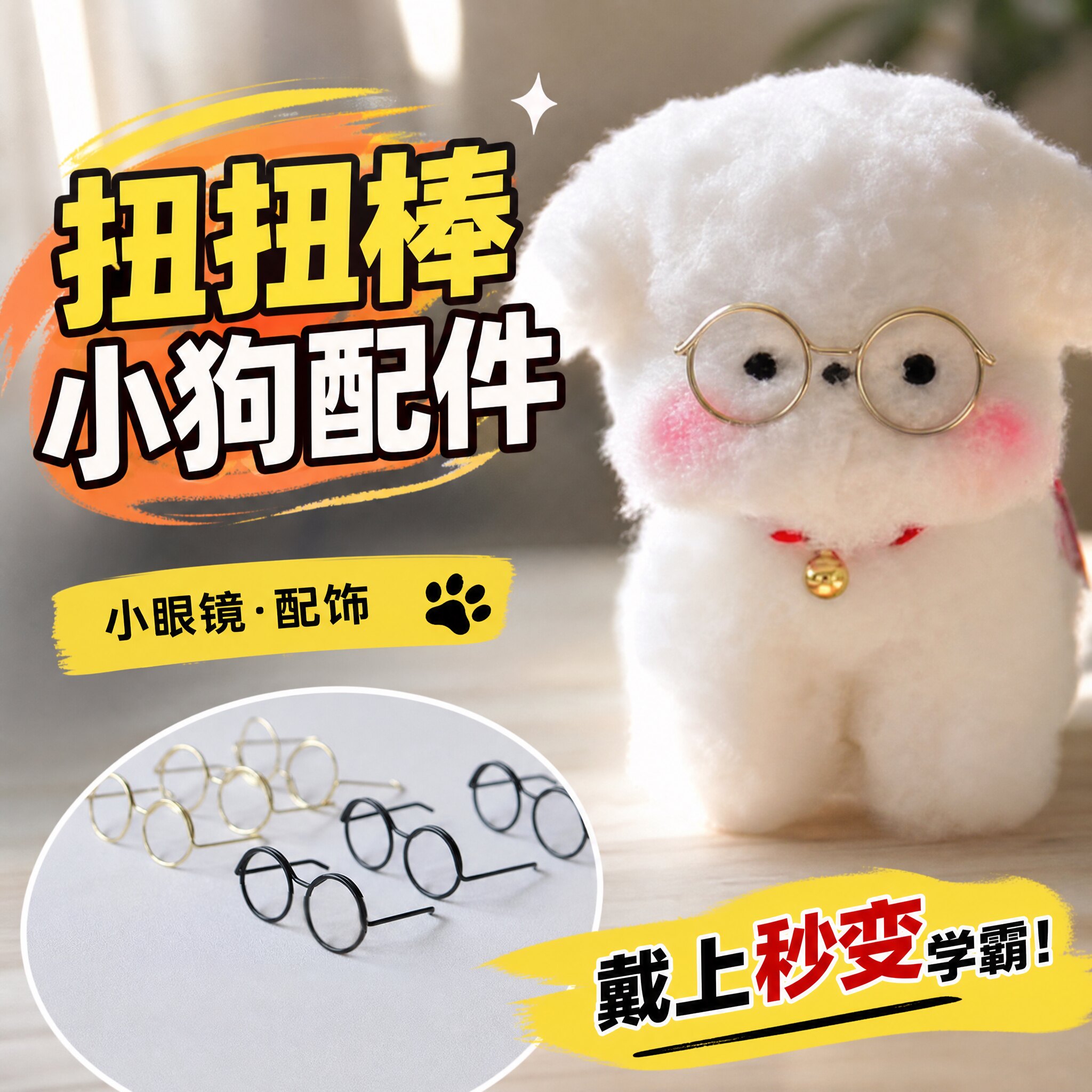 迷你眼镜框扭扭棒小狗图片