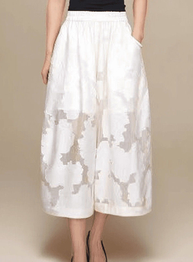 抖音【艳艳专属】夏款国风刺绣时尚百搭复古花纹阔腿高腰休闲裤