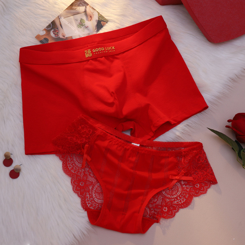 纯棉情侣内裤纯棉内档大红色抑菌中腰一男一女舒适透气简约男女裤