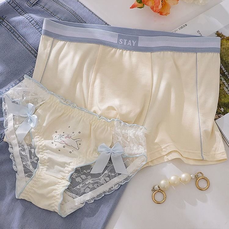 情侣内裤一男一女性感纯欲网纱蝴蝶结可爱日系甜美男士平角裤套装