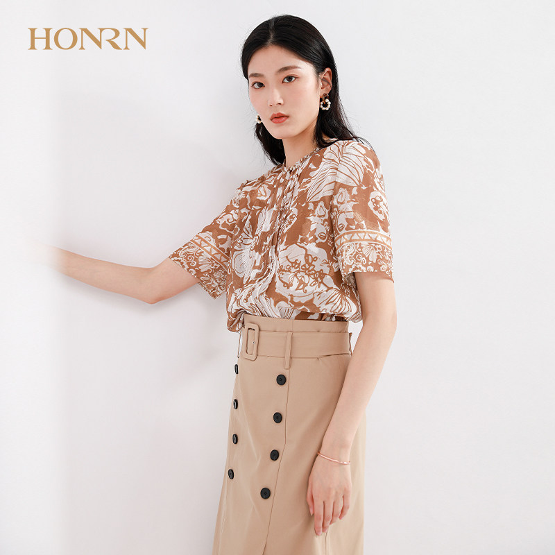 honrn/红人专柜正品夏季女装圆领两件套上衣商场同款hf22sy231