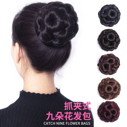 假发女发包盘头花苞发饰抓夹九朵花丸子头盘发器旗袍卷发包假发圈