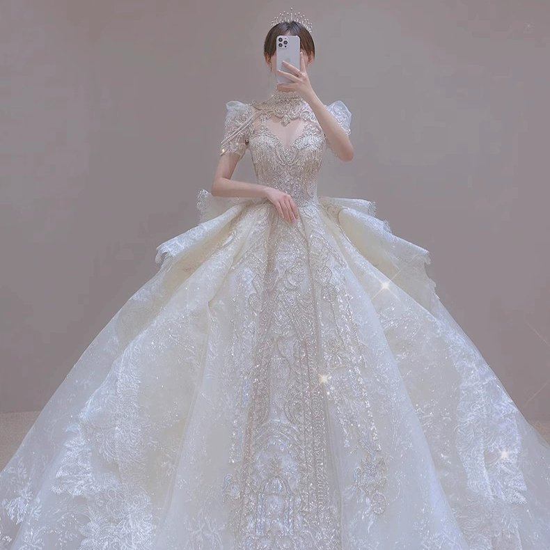 Main wedding dress 2024 new Qiti bride, shoulder -like heavy workers luxury long -tail high -end texture out of the door yarn Main wedding dress 2024 new Qiti bride, shoulder -like heavy workers luxury long -tail high -end texture out of the door yarn