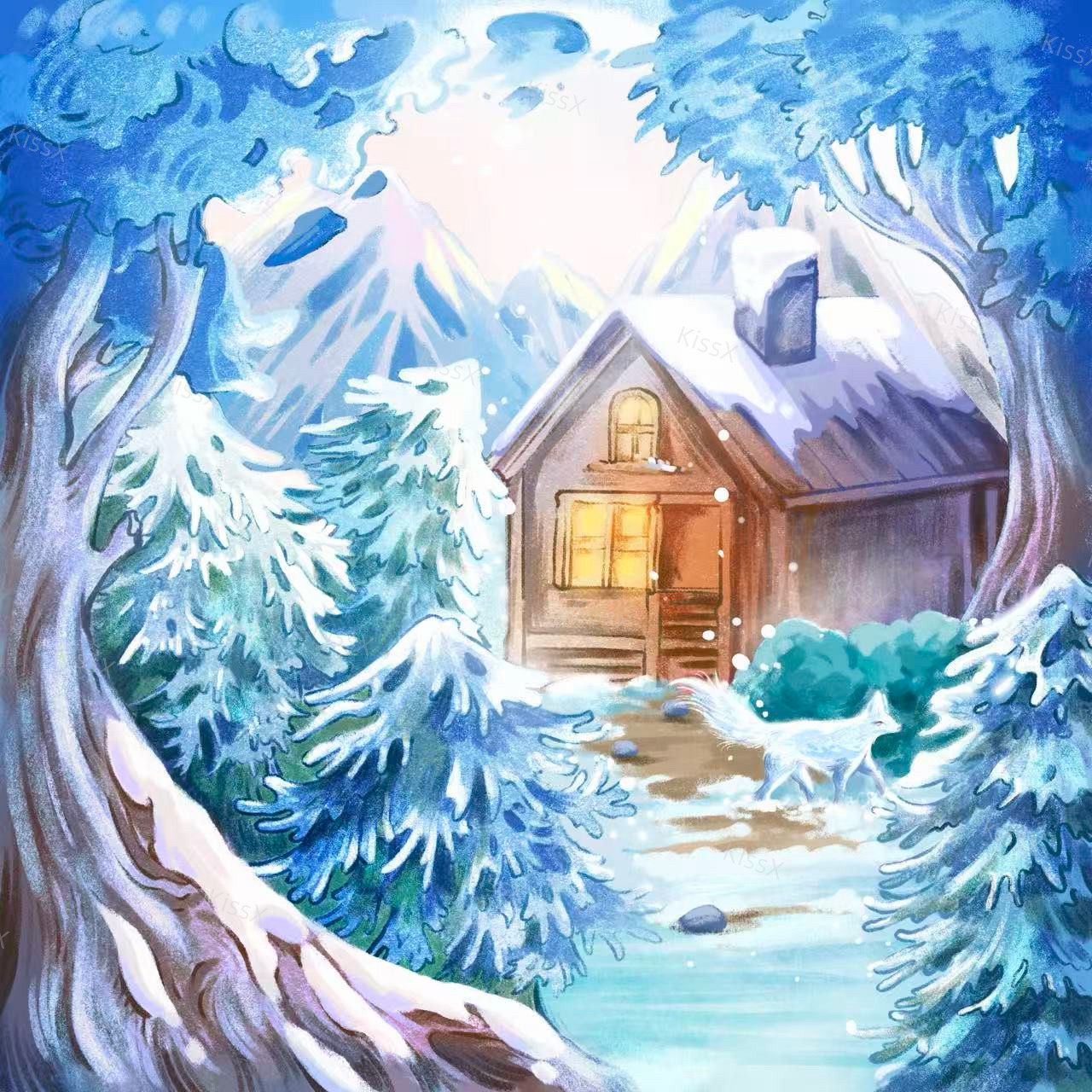 林间雪屋绒桌布70CM丽丝绒塔罗牌神谕卡绒桌布