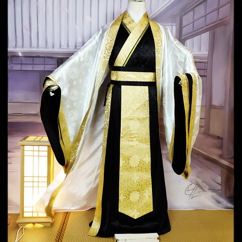 七七坊男士汉服全套华服春秋中国风提花直裾袍蔽膝古国秋大氅定制