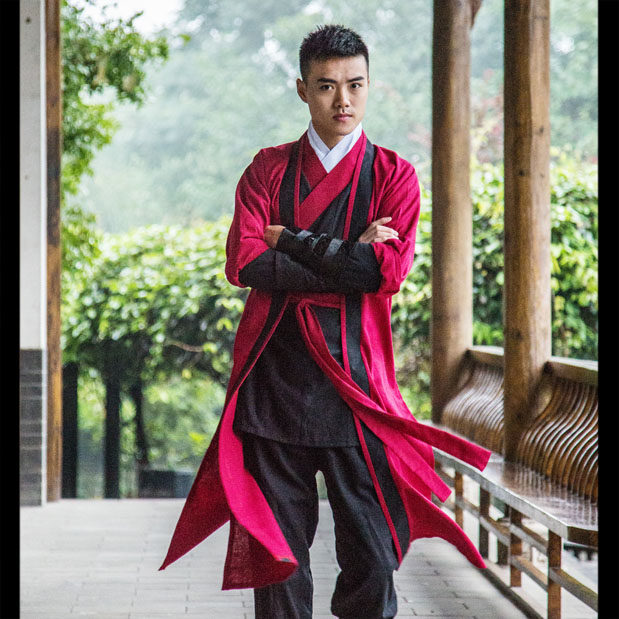 七七坊男士汉服全套武术正规大码棉麻褙子短打裤子剑客侠客行红黑
