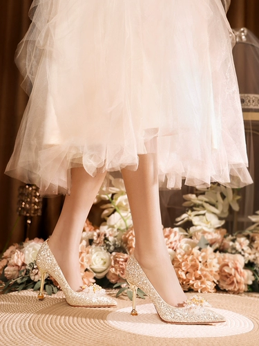 Свадебные туфли, обувь, кварц на высоком каблуке для невесты, против усталых ног, французский стиль