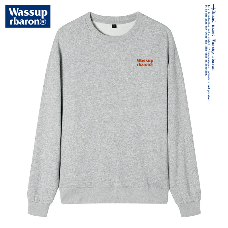 브랜드 선택 | WASSUP RBARON 라운드 넥 스웨트 셔츠 남성 봄 가을 겨울 순수 코튼 다용도 긴팔 바닥 셔츠