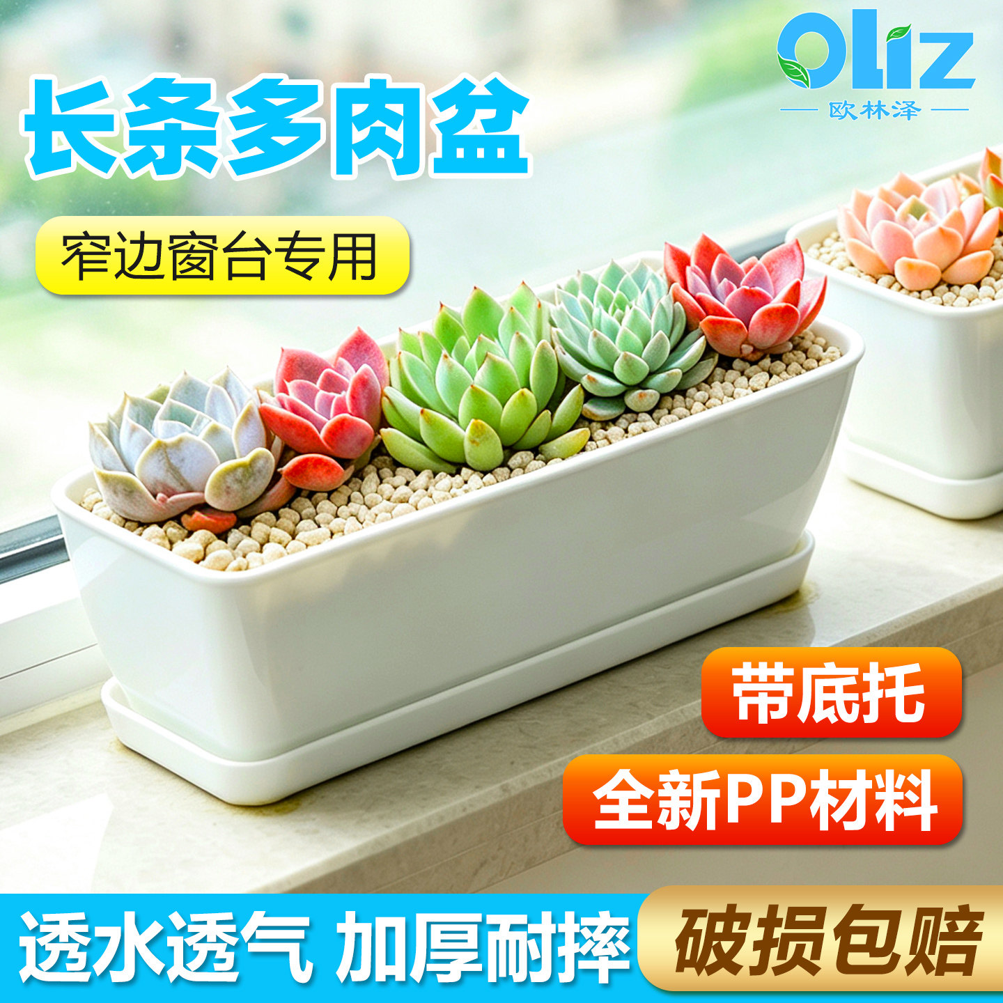 多肉花盆长方形家用花盆大口径控根透气带托盘多肉专用盆塑料花盆