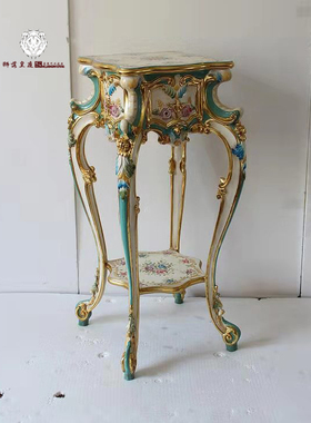 欧式风实木纯手工彩绘金箔花架