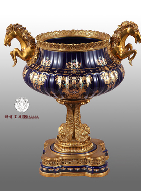 欧式风陶瓷双耳底座花盆桌面摆件