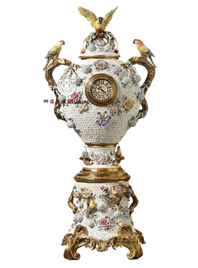 欧式风纯手工彩绘钟表落地摆件