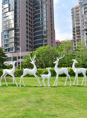 大型玻璃纤维白鹿雕塑人造动物梅花鹿户外庭院草坪园林景观装饰摆