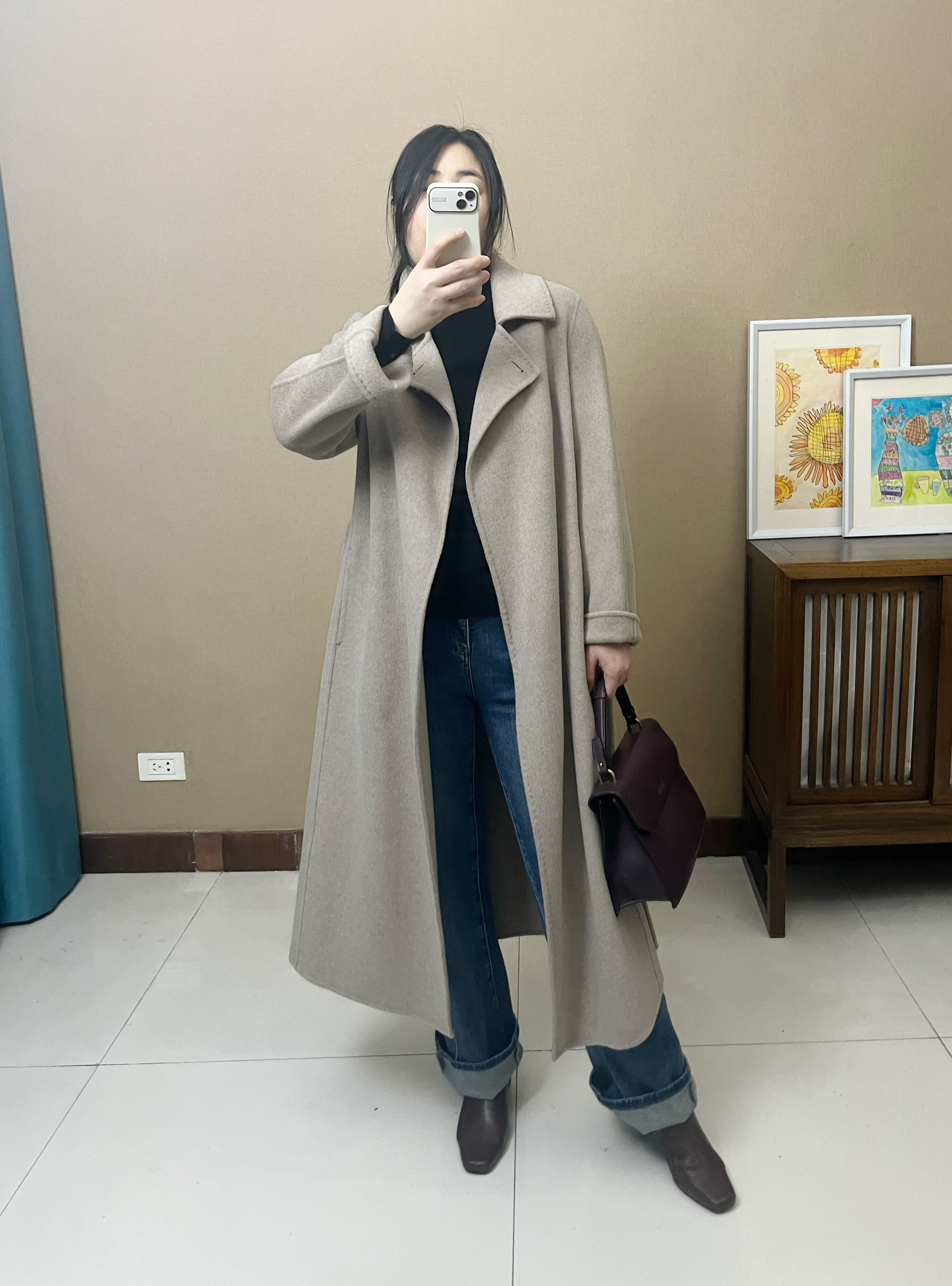 2025秋冬新款女士羊绒大衣中长款修身显瘦气质百搭毛呢外套系带