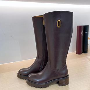 欧洲站2024冬季新款乐思凡粗跟时装靴高筒靴及膝长靴女瘦瘦靴女鞋