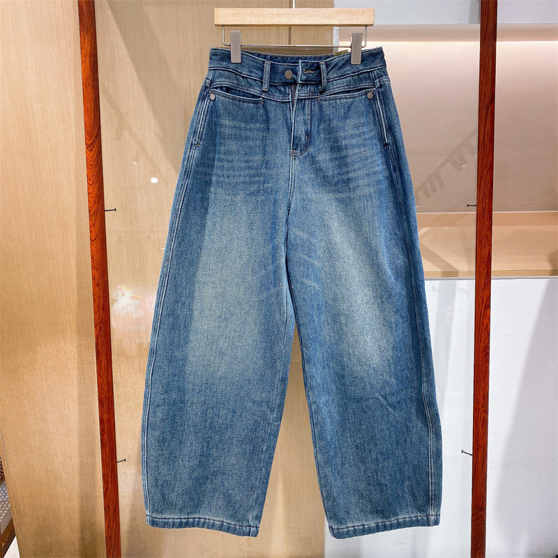 欧洲站2025冬季新款弹力做旧百搭休闲宽松款阔型加绒弯刀裤现货,女装/女士精品,牛仔裤,淘宝优惠券,粉丝福利购,淘宝优惠卷