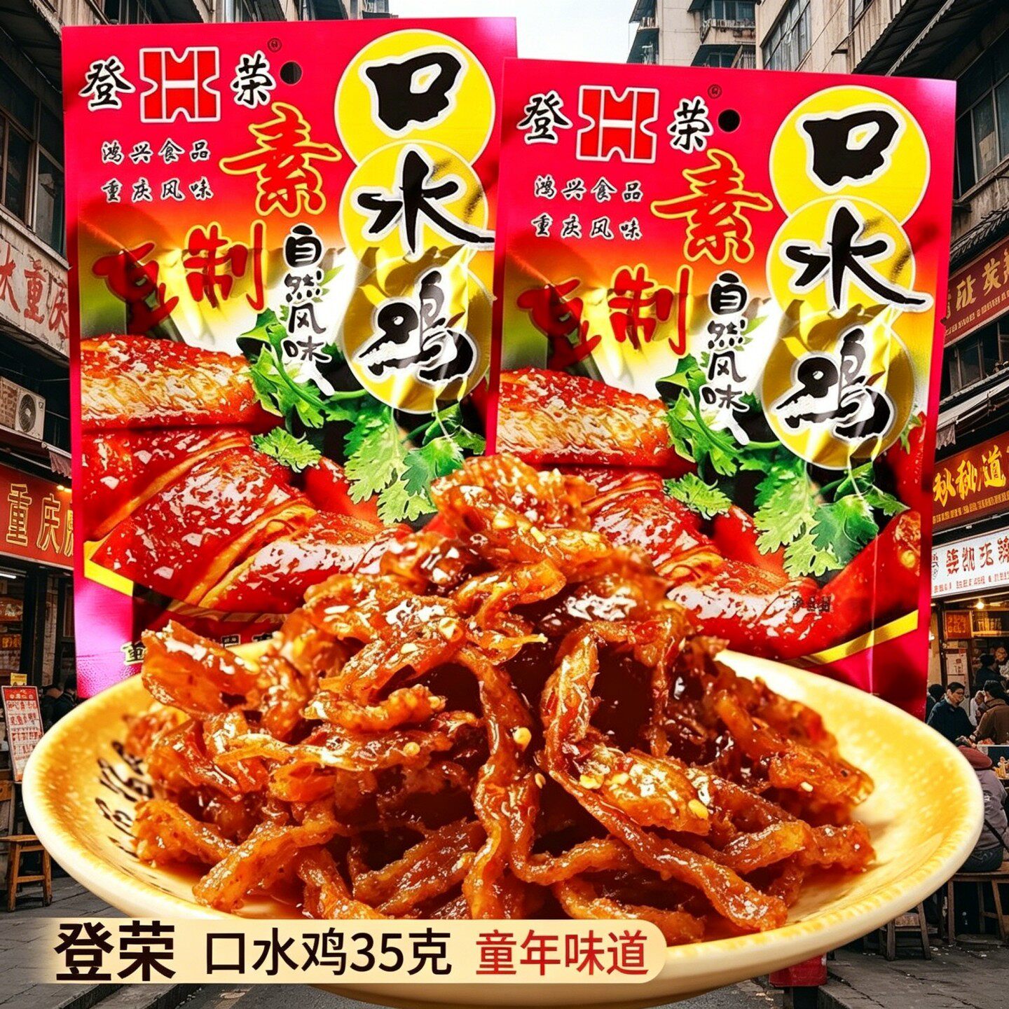 登荣 口水鸡35g重庆风味素鸡豆制品辣条童年味道经典怀旧小零食