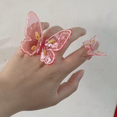 Willa｜小八王悦伊同款夏日森系甜美夸张彩色大蝴蝶戒指闭口戒指