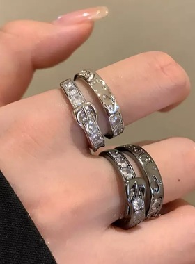 Willa｜超甜超酷银色双层皮带闪钻戒指土星轻奢情侣对戒百搭指环