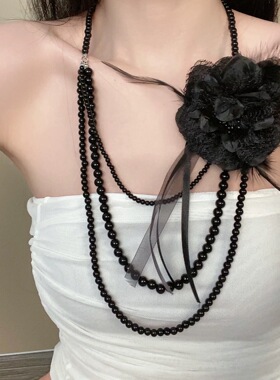 Willa｜Y2K古早氛围感花朵仿珍珠项链蕾丝长款串珠叠戴亚文化项链