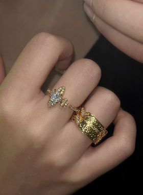 Willa｜小众设计土星戒指字母镂空几何镶钻星球高级开口戒指组合