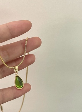 复古水滴法式月光石设计感锁骨链
