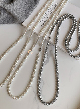 Willa｜施家银灰色长款珍珠毛衣链轻奢小众双层叠戴高档大气项链