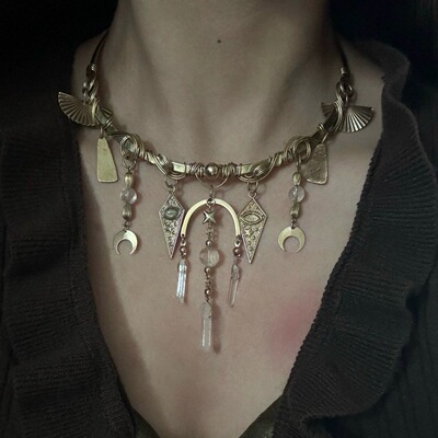 Willa｜朋克复古金色埃及女神几何流苏项链废土风小众设计锁骨链