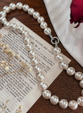 Willa｜法式颗颗打结大颗粒12mm暖白正圆人造施家珍珠项链锁骨链