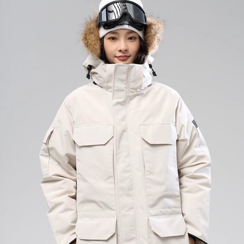 羽小白脱卸帽中长工装派克羽绒服