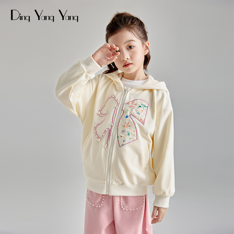 【清仓】女童卫衣开衫外套新韩版甜美运动珍珠蝴蝶结碎花开衫春装