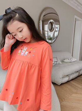 清仓女童两色兔子刺绣娃娃衫蕾丝