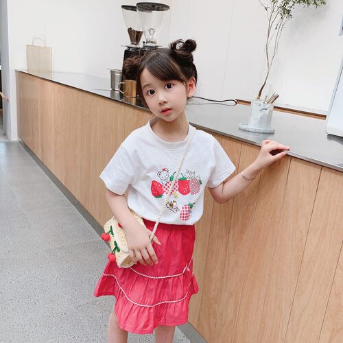 女童夏季草莓T恤短裙套装