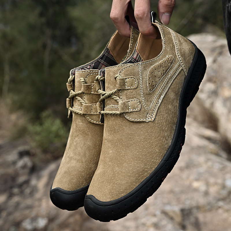 깨진 코드 정리 특가  가죽 통기성 야외 캐주얼 가죽 신발 남성 방수 작업 신발 미끄럼 방지 스포츠 하이킹 신발