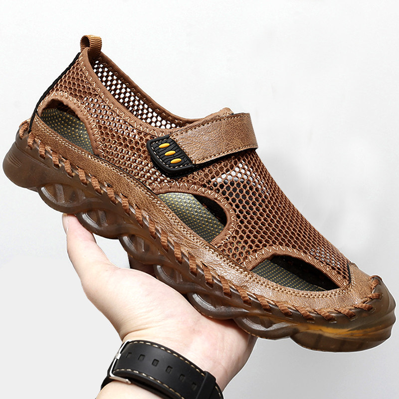 春夏季男士户外网布鞋运动鞋一脚蹬透气男鞋夏季网鞋旅游登山鞋子