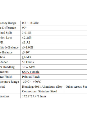 0.5-18GHz 30W SMA母 射频微波90度电桥 3dB耦合器 频率可定制