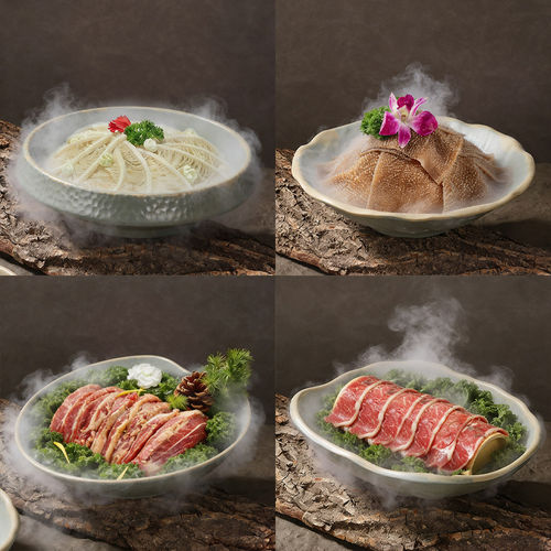 山缓缓九秒牛肉盘意境干冰盘翘脚牛肉雪花肥牛毛肚千层肚铺冰大碗