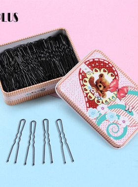 UPLUS优家黑色盘发夹一字夹头饰小夹子刘海夹碎发夹铁盒装