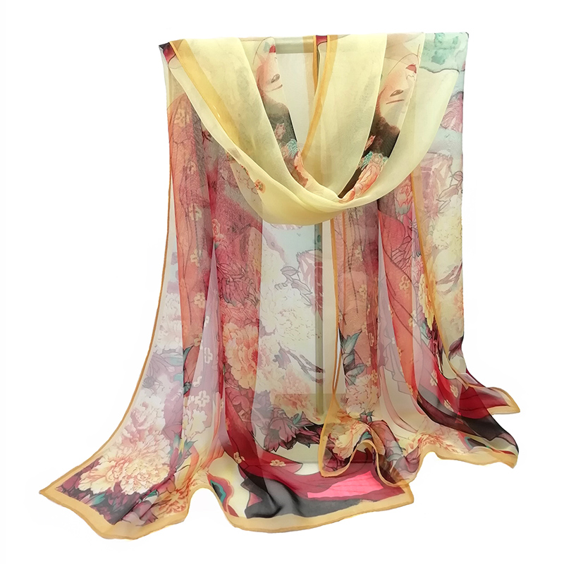 中国特色古典民族风格美女图氏女图水墨画桐石长丝巾妈妈纱巾围巾