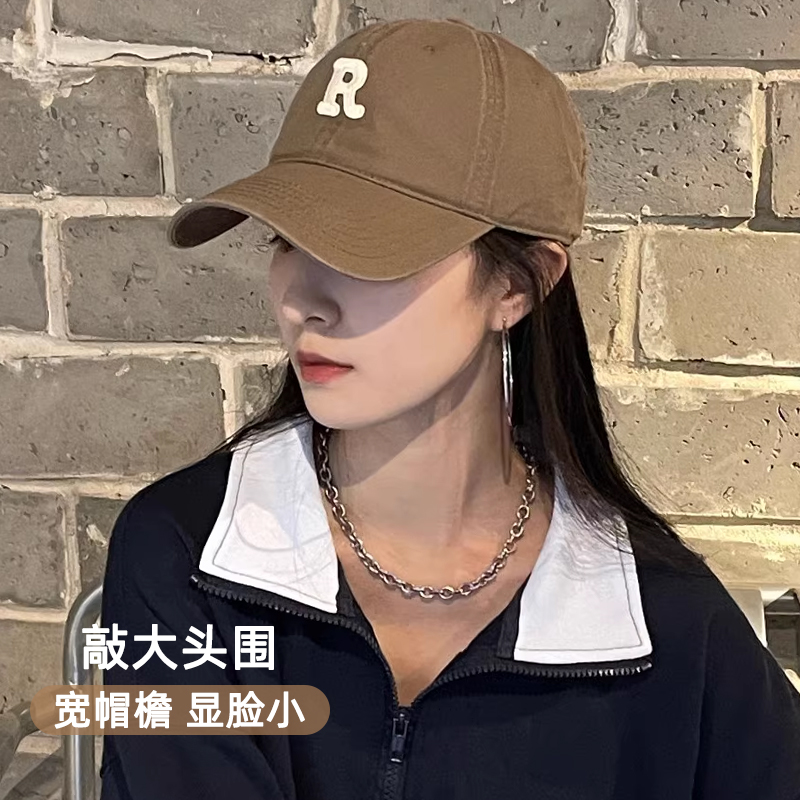 加大加深棒球帽女宽帽檐大脸显脸小软顶鸭舌帽复古休闲大头围帽子