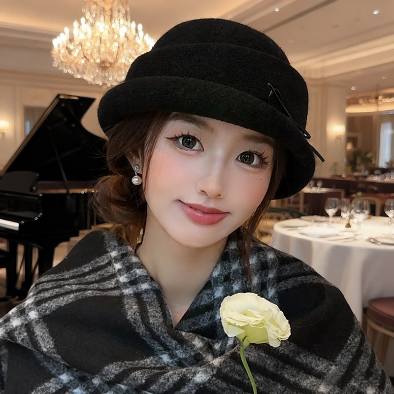 法式赫本风礼帽女秋冬优雅名媛贵气千金帽子女款显脸小羊毛渔夫帽