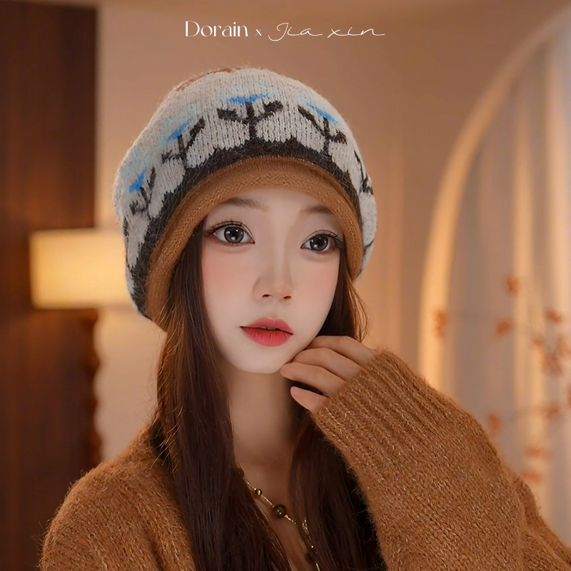 费尔岛风针织毛线帽女秋冬保暖复古包头冷帽大头围显脸小堆堆帽子