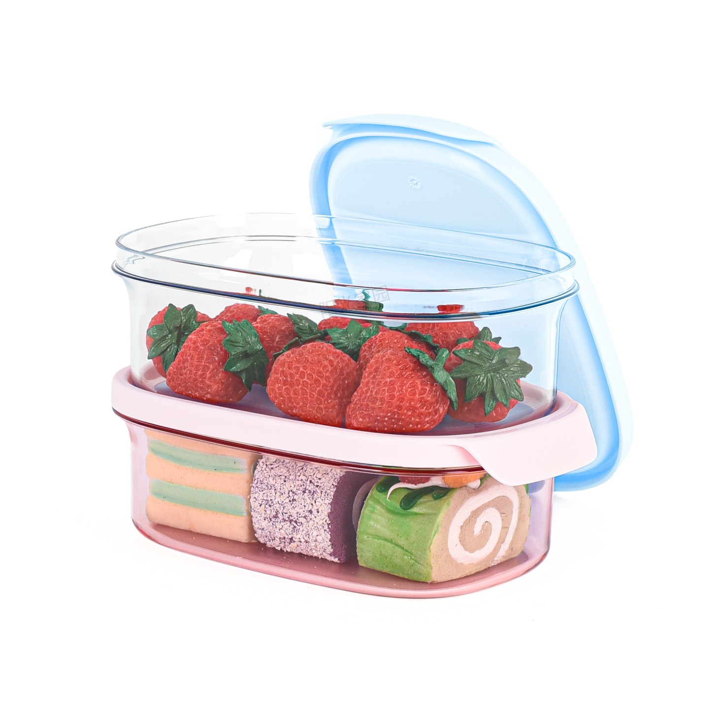 特百惠500ml叠影流光餐盒 学生便携便当盒冰箱密封冷藏水果保鲜盒