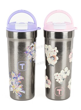 特百惠650ml易开盖钛杯 便携男女学生大容量咖啡杯不锈钢保温杯