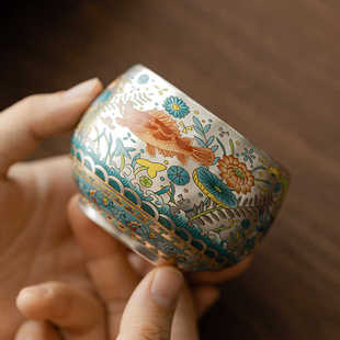 鱼藻纹鎏银主人杯茶杯陶瓷镀银茶杯珐琅彩大容量茶碗单杯茶盏