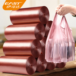 伊司达彩色塑料背心点断式大号垃圾袋家用塑料袋10卷装