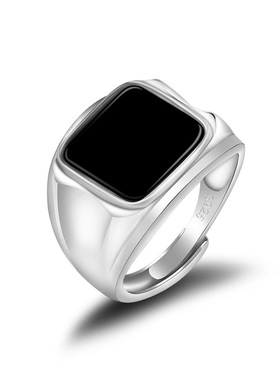 天然A货翡翠蓝水方形戒指男女款简约设计潮淡开口指环个性饰品