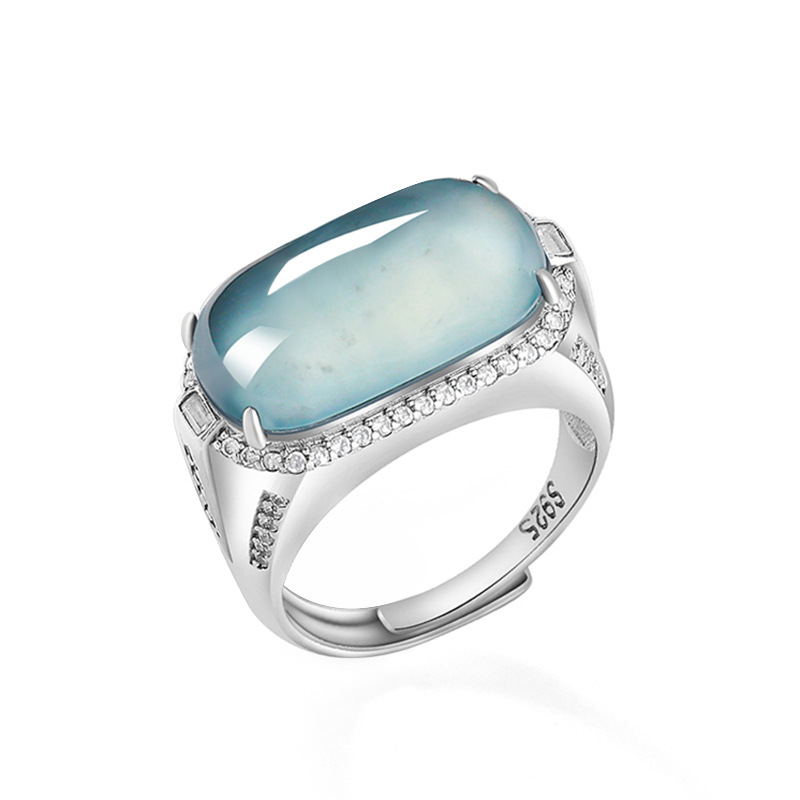 天然A货翡翠蓝水马鞍戒指男款冰种玉石指环个性简约女款食指戒子