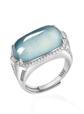 天然A货翡翠蓝水马鞍戒指男款冰种玉石指环个性简约女款食指戒子